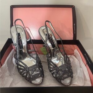 Nina Shoes Silver Strappy Heels